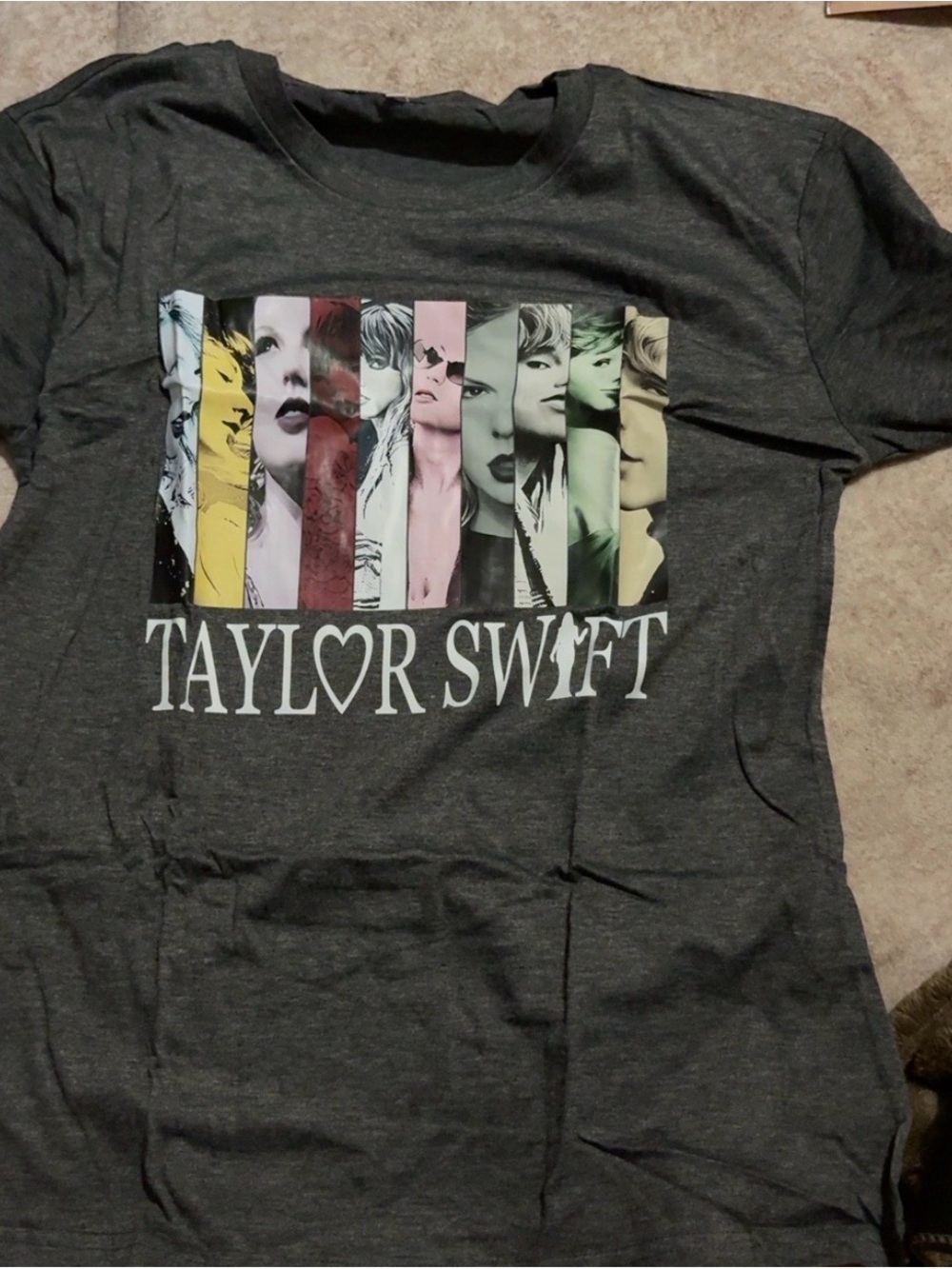 Taylor Swift Short Sleeve Graphic Tee - Dark Gray with Multicolor Print